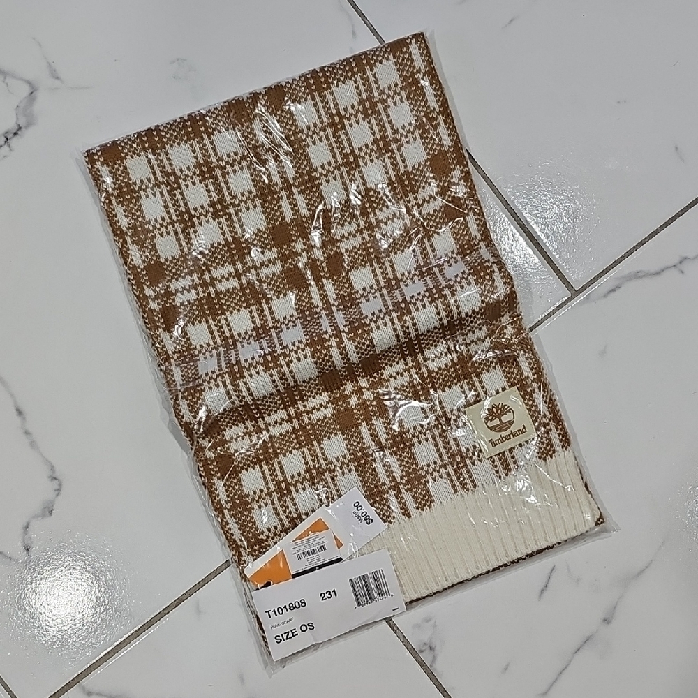 NWT Timberland Gold and Cream Checkered Scarf